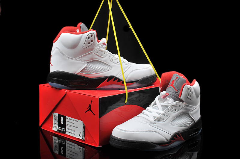 Air Jordan 5 Mens Shoes White/Black/Red Online